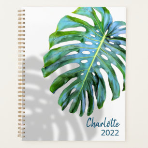 Beach/Tropical Leaf w Shadow White Wood Your Name Planner