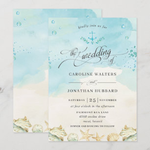 Beach Tropical Nautical Destination Wedding Invitation