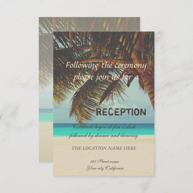 Beach Tropical,Palm Reception Invitation (Front/Back)