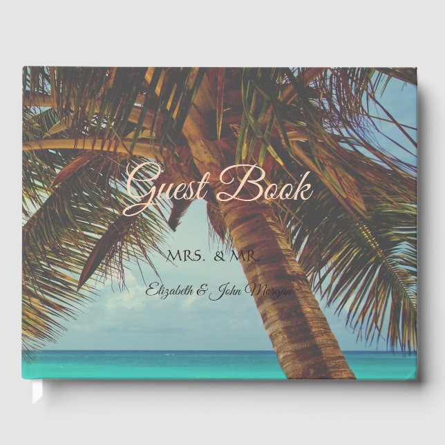 Beach Tropical,Palm Seashells Guest Book (Front)
