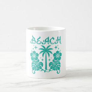 Beach Tropical Palm Tree Hibiscus Monstera Leaves Coffee Mug
