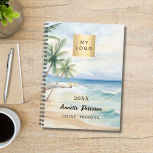 Beach tropical palm trees waves business logo notebook