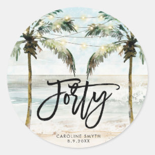 beach tropical palms 40th birthday sticker