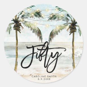 beach tropical palms 50th birthday sticker