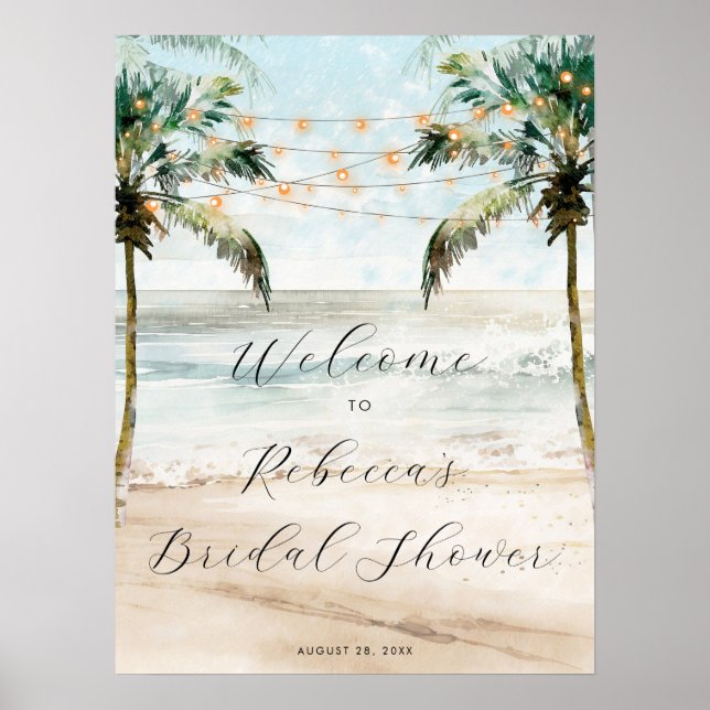 beach tropical palms wedding welcome sign poster (Front)