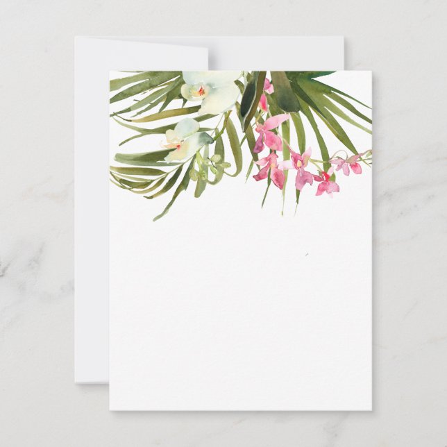 Beach Tropical Pink White Floral Orchids Blank Card (Front)