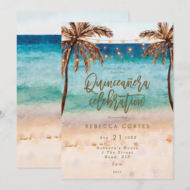 beach tropical Quinceanera 15th birthday Invitation (Front/Back)