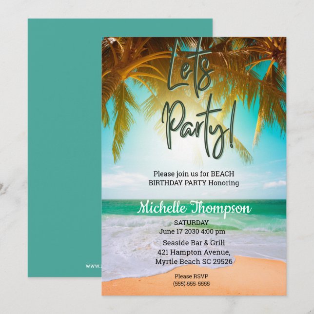 Beach Tropical Scene Party  Birthday Celebration Invitation (Front/Back)