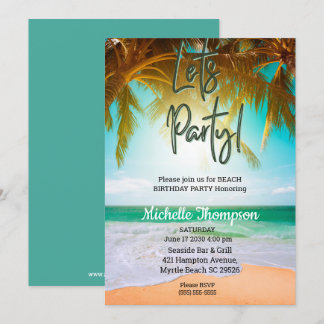 Beach Tropical Scene Party Birthday Celebration Invitation