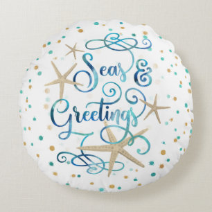 Beach Tropical SEAsons Greetings Round Cushion