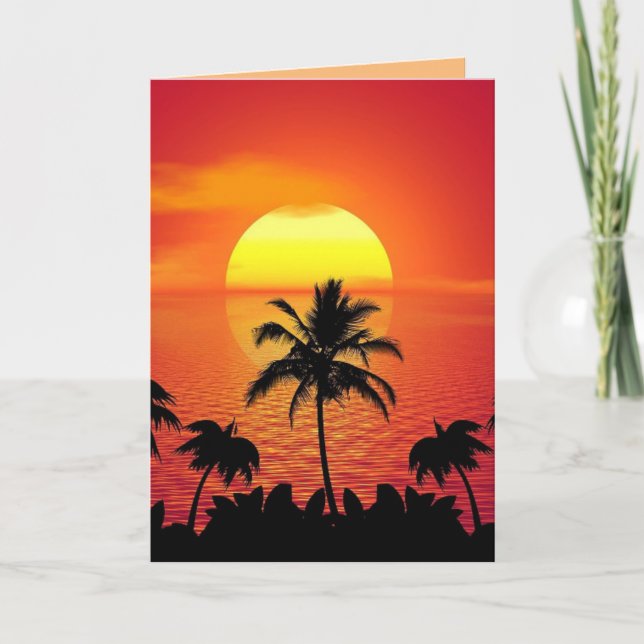 BEACH TROPICAL SUNSET ART BEAUTIFUL BIRTHDAY CARD (Front)