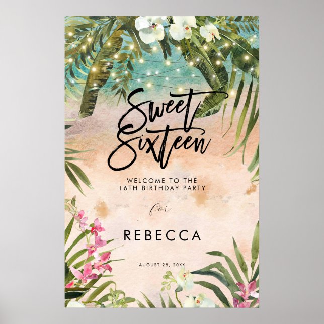 beach tropical sweet 16 welcome sign poster (Front)
