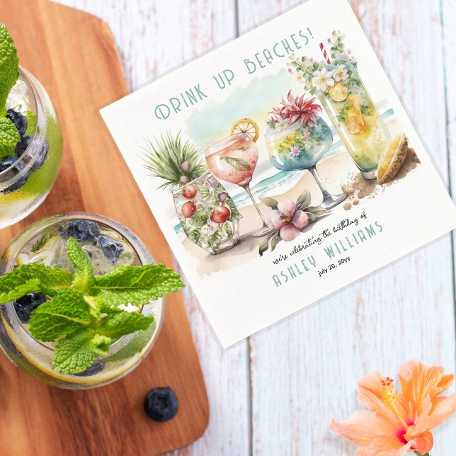 Beach Tropical Themed Cocktails Birthday Party Napkin (Creator Uploaded)