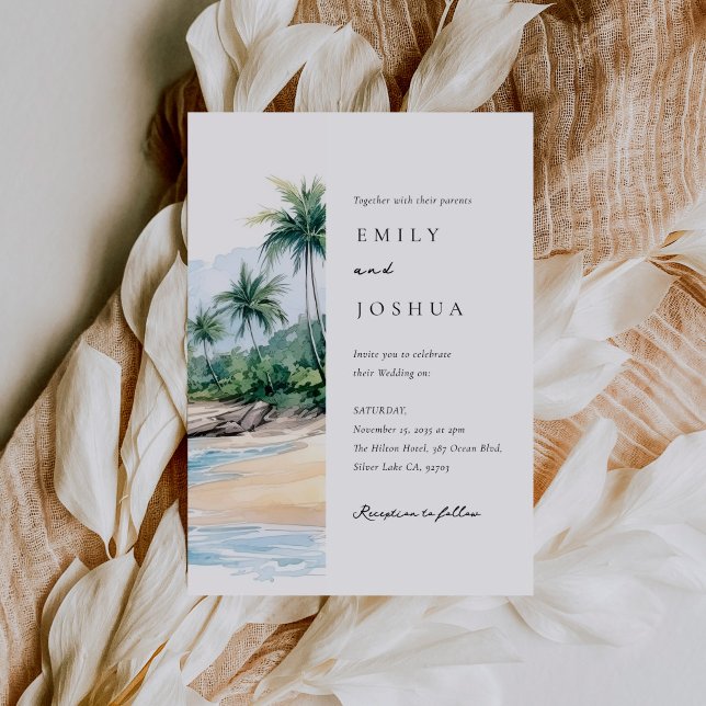 Beach Tropical Watercolor Wedding Invitation (Creator Uploaded)
