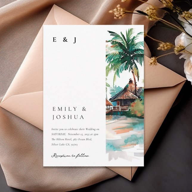 Beach Tropical Watercolor Wedding Invitation (Creator Uploaded)