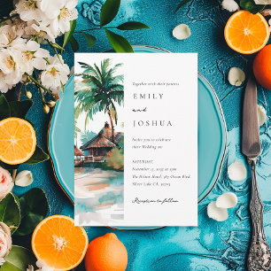Beach Tropical Watercolor Wedding Invitation