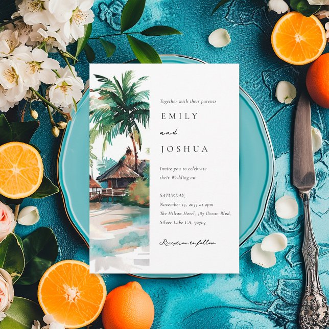 Beach Tropical Watercolor Wedding Invitation (Creator Uploaded)