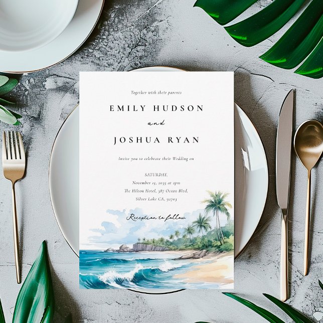 Beach Tropical Watercolor Wedding Invitation (Creator Uploaded)