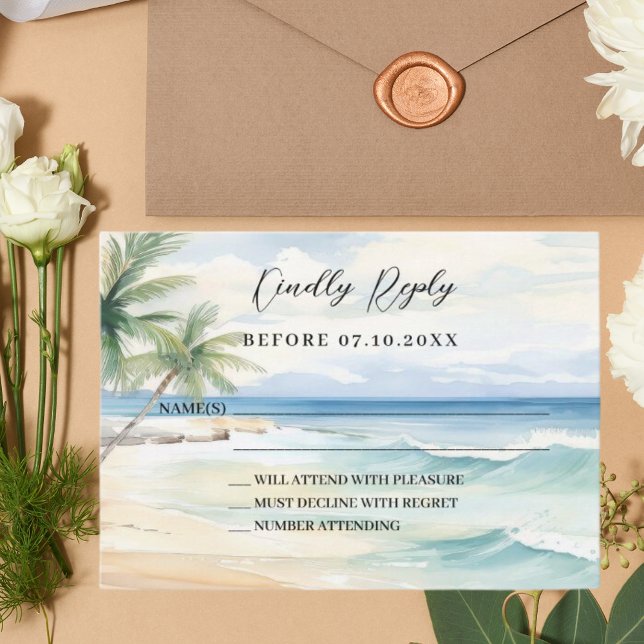 Beach tropical watercolor wedding response RSVP Card (Creator Uploaded)