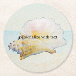 Beach Tropical with Conch Shell Round Paper Coaster