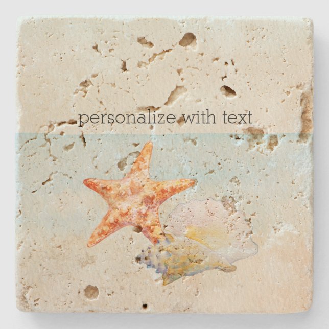 Beach Tropical with Starfish and Conch   Stone Coaster (Front)