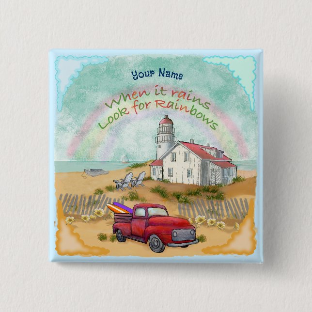 Beach Truck Lighthouse  15 Cm Square Badge (Front)