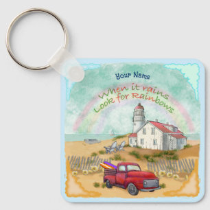 Beach Truck Lighthouse  Key Ring