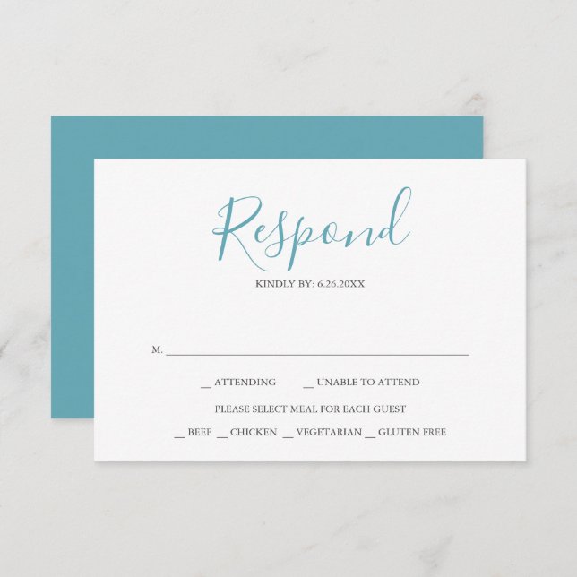 Beach Turquoise Blue Wedding RSVP Cards (Front/Back)