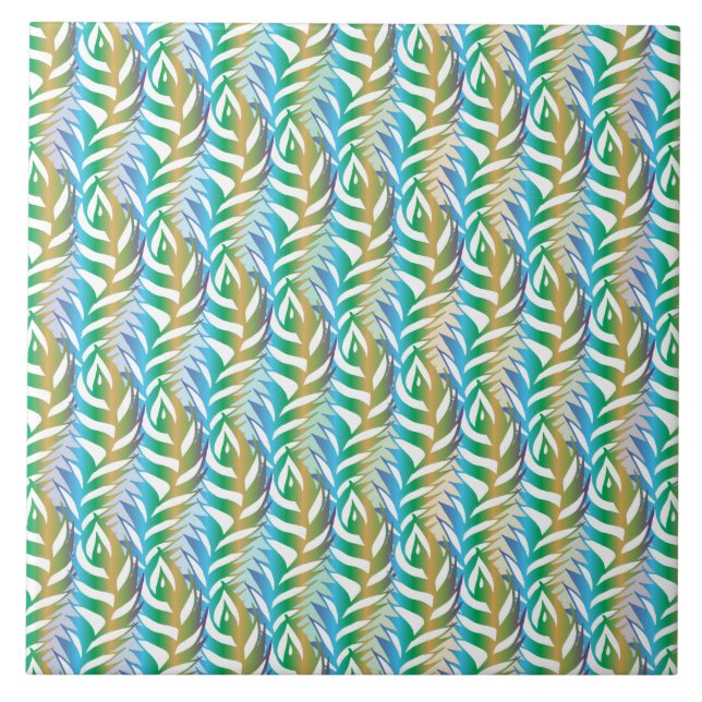 Beach turquoise fun feather pattern. tile (Front)