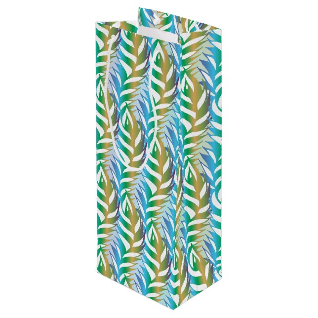 Beach turquoise fun feather pattern. wine gift bag (Back Angled)