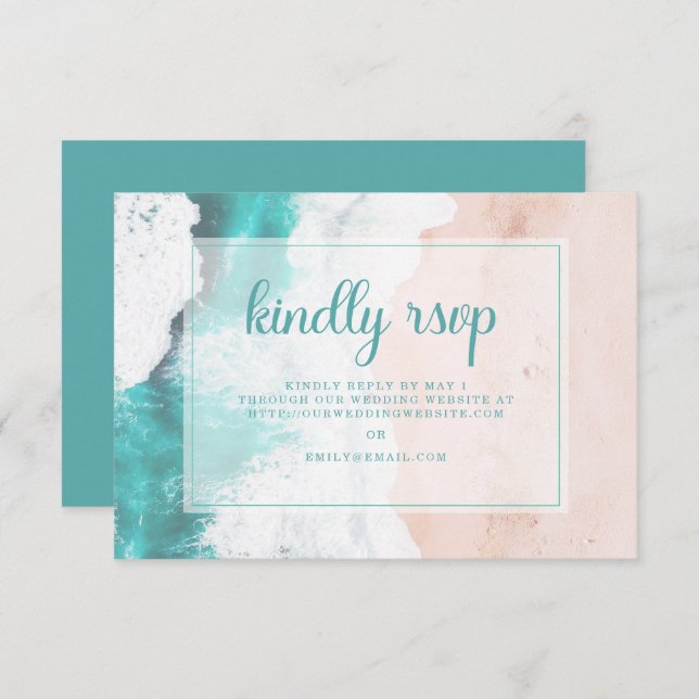 Beach Turquoise Ocean Coastal Wedding RSVP  (Front/Back)