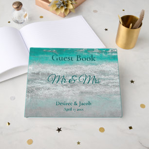 Beach Turquoise Tropical Ocean Waves Wedding Guest Book