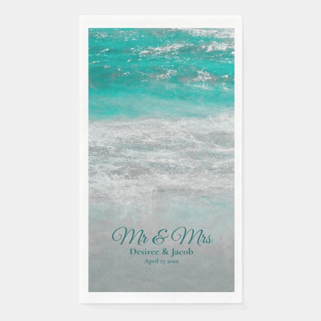 Beach Turquoise Tropical Ocean Waves Wedding Napkin (Front)