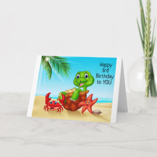 BEACH TURTLE SAYS *HAVE FUN ON YOUR 3rd BIRTHDAY* Card