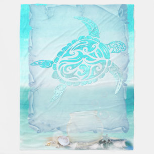 Beach Turtle Watercolor Art Fleece Blanket