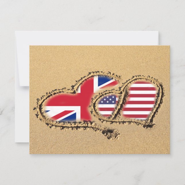 Beach UK And USA Love Hearts Invitation (Front)