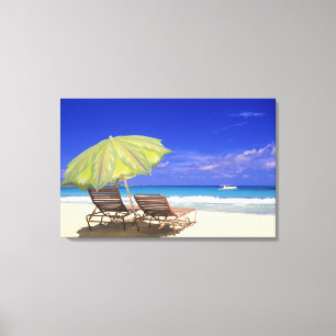 Beach Umbrella, Abaco, Bahamas Canvas Print