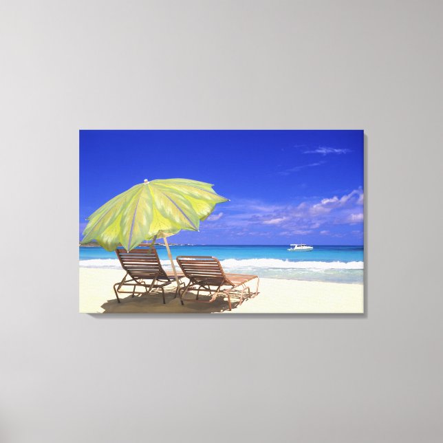 Beach Umbrella, Abaco, Bahamas Canvas Print (Front)