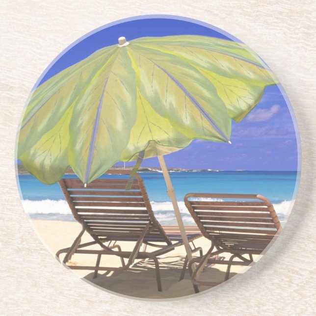 Beach Umbrella, Abaco, Bahamas Coaster (Front)