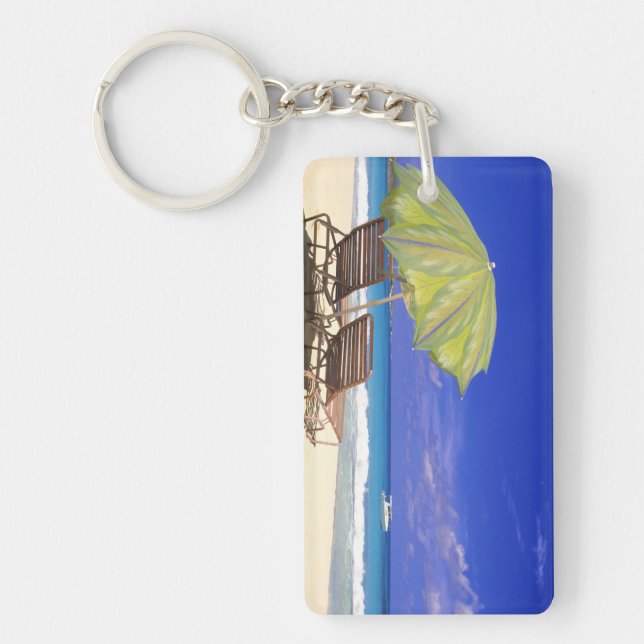 Beach Umbrella, Abaco, Bahamas Key Ring (Front)