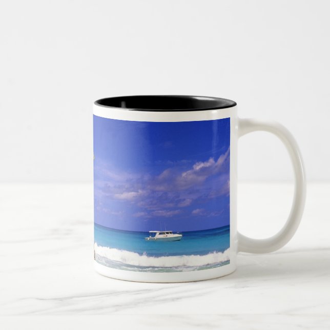 Beach Umbrella, Abaco, Bahamas Two-Tone Coffee Mug (Right)