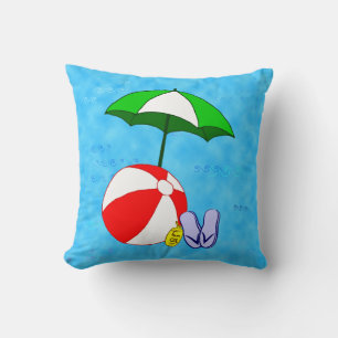 Beach Umbrella and Ball Throw Pillow