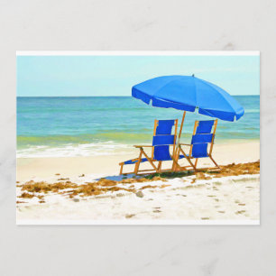 Beach, Umbrella and Chairs at the Shore Invitation