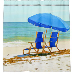 Beach, Umbrella and Chairs Shower Curtain