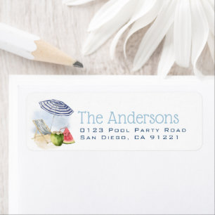 Beach Umbrella & Chairs Watermelon Return Address