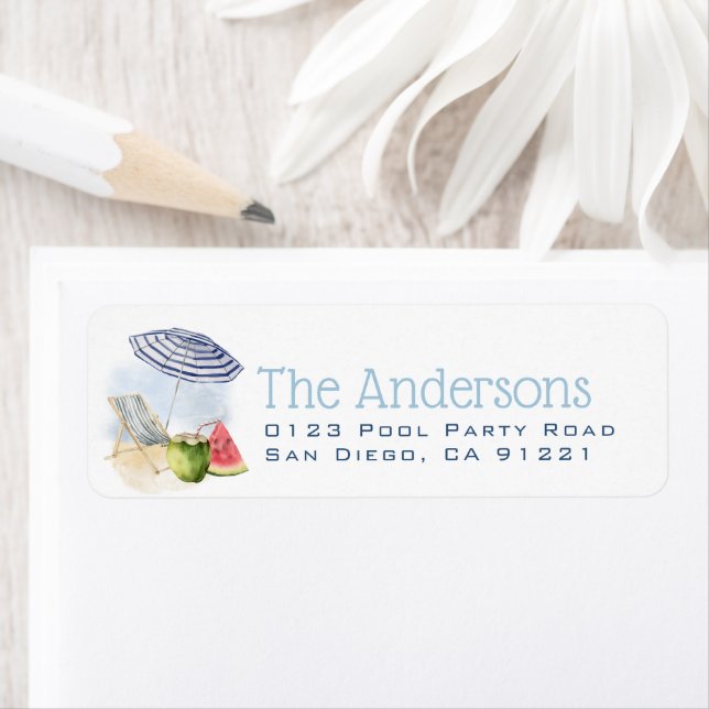 Beach Umbrella & Chairs Watermelon Return Address (Insitu)