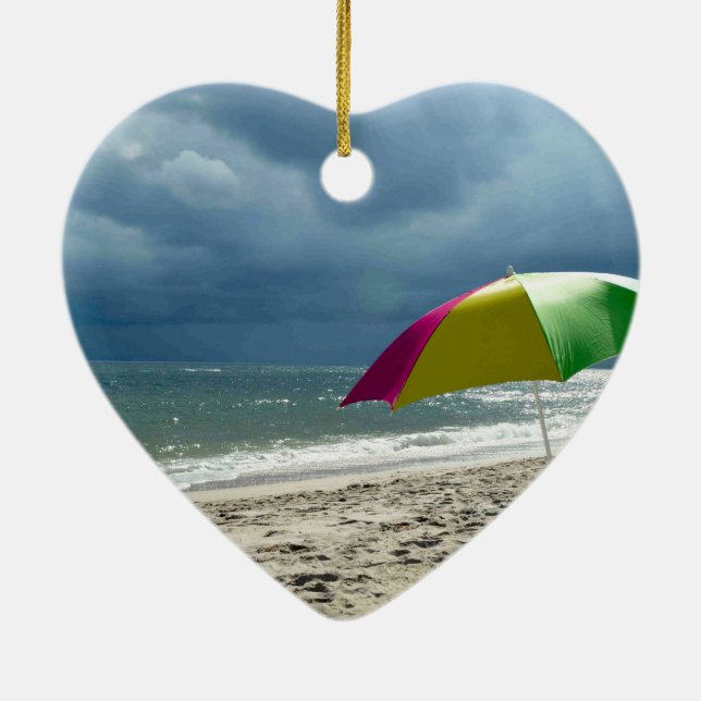 Beach Umbrella Heart Ceramic Tree Decoration (Back)