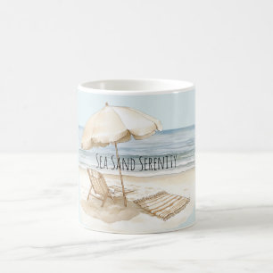 Beach Umbrella Ocean Sea Sand Serenity Coffee Mug