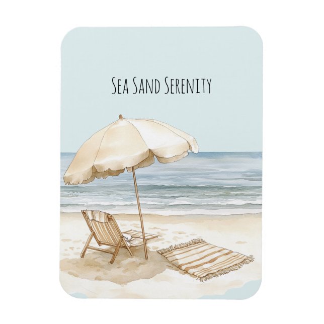 Beach Umbrella Ocean Sea Sand Serenity Magnet (Vertical)