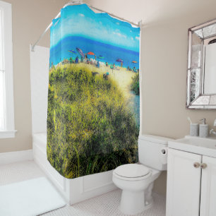 Beach Umbrellas along the Ocean Shower Curtain
